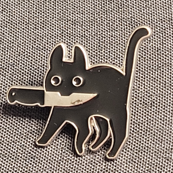 Black Cat With A Knife Enamel Pin - Picture 3 of 9